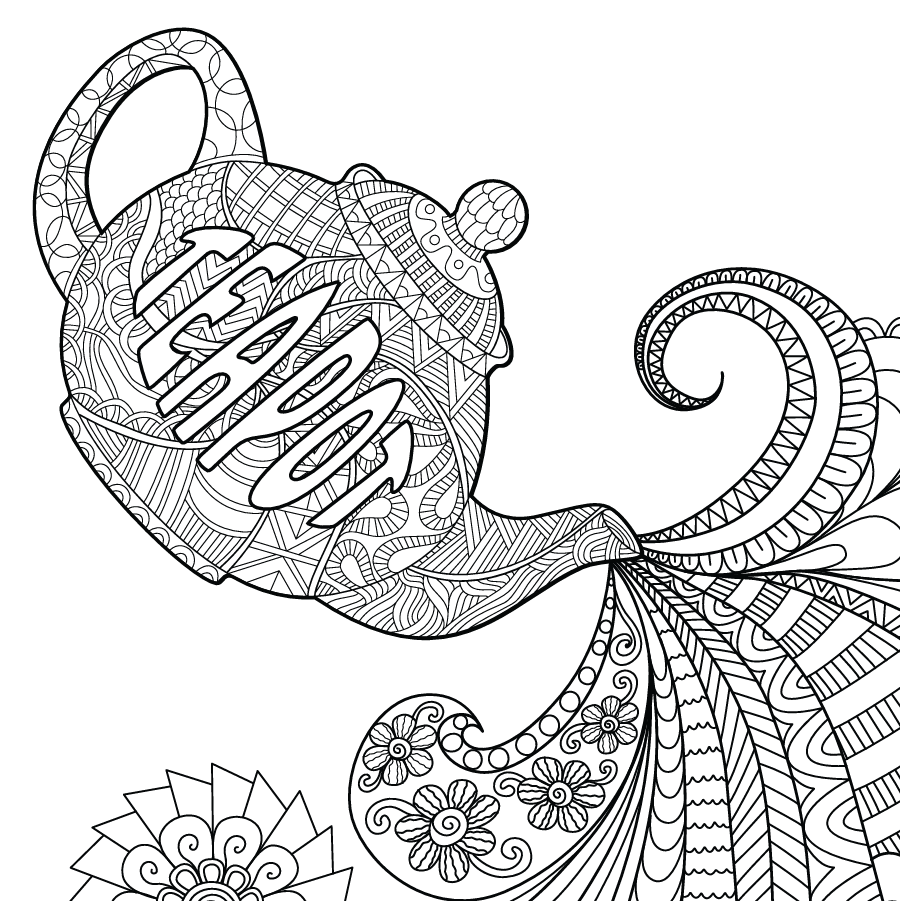 colouring book page of a teapot